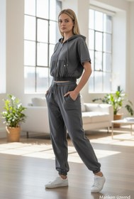 Resim Elisabetta Zanardi İnce Denim Özel Yıkamalı Kumaş Spor Eşofman Takımı 