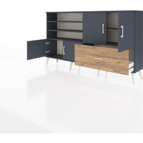 Resim Arges Konsol 5 Raflı Tek Çekmeceli 4 Kapaklı 176x30x99 Antrasit-a Antrasit-antrasit/çam 