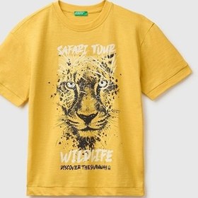Resim United Colors Of Benetton Erkek Çocuk Hardal Sarısı Önü Baskı Detaylı Bisiklet Yaka T-shirt 6-14 Yaş -2850 
