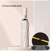 Resim Oldfriend Büyük Otomatik Katlanır Şemsiye - Çift Kaburgalı, Rüzgara Dayanıklı, 12 Dilim, Bej 