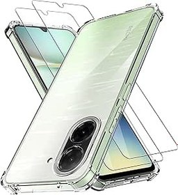 Resim Anoowkoa Xiaomi Redmi A5 4G için cep telefonu kılıfı ve 2 adet kırılmaz cam kılıf [mat siyah silikon cep telefonu kılıfları] [darbeye dayanıklı, çizilmez] ince TPU ve PC hibrit koruyucu kılıf 