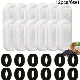 Resim 12 Adet Premium Otomatik Kedi Su Çeşmesi Yedek Filtre Seti - 6 Adet Aktif Karbon İçme Dolum Filtresi ve 6 Adet Sünger Köpük Filtre İçerir, Temiz ve Taze Su İçin - Kolay Kurulum ve Değiştirme 