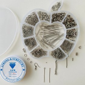 Resim Yağmur Gökçe Elma Kutulu Metal Set 4 - Gümüş Küpe Kolye Bileklik Yapım Seti Mini Kargaburun 