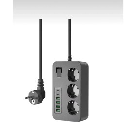 Resim Akım Korumalı 3’lü Priz - 2x Usb-C + 4x Usb-A Hızlı Şarj | 2m Kablo | Çocuk Korumalı Çoklu Priz 