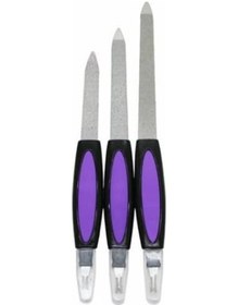 Resim 3'lü Tırnak Bakım Seti, 2'si 1 Arada Törpü Ve Tırnak Eti Temizleme, 13-14.5-16.5 Cm, Renkli Plastik Saplı, Mor 