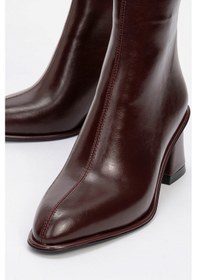 Resim Luvishoes Luvi Shoes Alba Bordo Cilt Kadın Kalın Topuklu Bot Bordo 