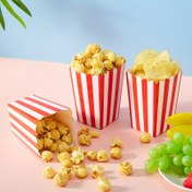Resim Kırmızı ve Beyaz Şeritli Parti Popcorn Kutuları, 10/24 Paket - Kağıt Yiyecek Kapları, Atıştırmalıklar, Şekerlemeler, Doğum Günü Partisi Dekorasyonları ve Ev Sinema Geceleri için Çok Amaçlı Parti Malzemeleri 