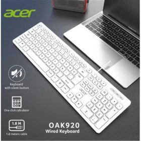 Resim Acer OAK920 Q USB Beyaz 1.8mt Kablolu Klavye-Tek Tuş Hesap Makinalı (Sessiz Tuş) 