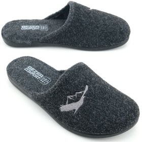 Resim Gezer Erkek Kışlık Keçe Çıkarılabilir Cırt Cırtlı İç Taban Rahat Ev Bahçe Terlik Antrasit 