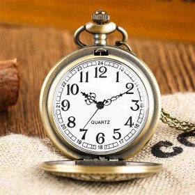 Resim Wolawood Antik Tarz Nostaljik Metal Köstekli Cep Saati Rakam Desenli Bronz Klasik Quartz Kutulu Vintage Hediyelik Saat Retro Zincirli Pil Dahil Özel Lüks Saat 