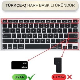 Resim MacBook Klavye Koruyucu Silikon | US Klavyeyi Türkçe Q Baskıya Dönüştürür | MacBook Air 13 inç ve MacBook Pro 13–15 inç (A1369, A1466, A1278, A1425, A1502, A1286, A1398) Uyumlu Siyah Gri 