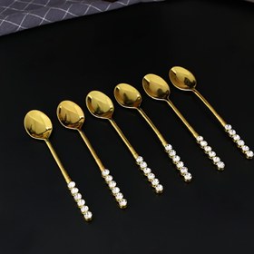 Resim 6 adet Metal Taklit Elmas Şekilli Kaşık Seti, Metal Malzeme, Kahve, Tatlı, Meyve, Tatil Kutlama Sofrası için 