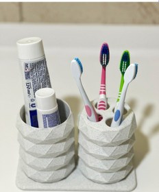 Resim Modern Tasarım Ve Şık Diş Fırçalık Seti - Mermer Beyaz - 17cm Beyaz - Mermer 