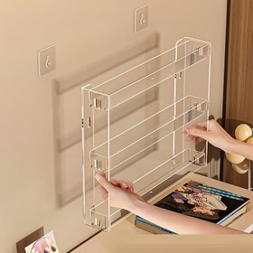 Resim 3 Katlı Sağlam Şeffaf Organizatör Raf - Delme Gerektirmeyen Duvara Monte Banyo/Ofis/Rafta - Gözlük, Makyaj ve Parfüm Depolama için Yer Tasarrufu Sağlayan Modern Banyo Organizeri, Gözlük Tutucu, Yüzer Raflar 