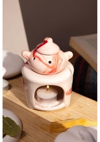 Resim Özel Yapım Seramik Kırmızı Çaydanlık Buhurdanlık-3209 