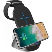 Resim İphone Uyumlu, Watch, Airpods Uyumlu Ve Diğer Android Akıllı Telefonlar İçin H18 3'ü 1 Arada Hızlı Kablosuz Şarj Cihazı Siyah 
