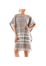 Resim %100 Pamuk Yetişkin Peştemal Panço Bornoz Plaj Havlusu Kahve 