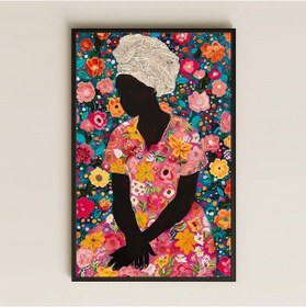 Resim Çiçek Desenli Siluet Afrika Kadını Şeffaf Pleksi Tablo 