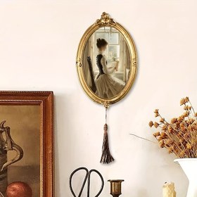 Resim 1 adet Şık 17.78cm Vintage Oval Duvar Asma Resim Çerçevesi Püsküllü - El Boyaması Çiçek Deseni, Reçine İşçiliği, Antika Bitişli Oturma Odası, Yemek Odası & Ev Dekoru, Oturma Odası Duvar Dekoru 