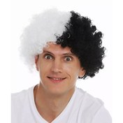 Resim Siyah Beyaz Kıvırcık Afro Bonus Taraftar Peruğu 