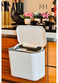 Resim Makri Home Pratik Askılı Çöp Kovası- Beyaz- Çift Yönlü Kapaklı - 8 Litre Beyaz 