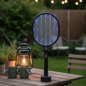 Resim Buffer® USB Şarjlı Siyah Renk Kendiliğinden Standlı Şarj Göstergeli Uv Işıklı Sinek Öldürme Raketi LTD-718 