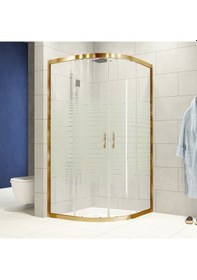 Resim Durul Duşakabin Oval Altın Profil 5mm Çizgili Cam Yükseklik 190 Cm Altın 