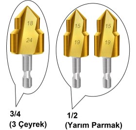 Resim Pvc Boru Raybası Ağır Hizmet Tipi Boru Raybalama Matkap Uçları 3 Parça Kutulu Boru Pah Çapak Alma 