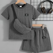 Resim Erkek Çocuklar için Günlük Klasik Dışarı Çıkma Düz Renkli Yama Tasarımı Normal Kesim Yuvarlak Yaka Kısa Kollu T-Shirt ve Şort Takımı Asılı Çanta ile Erkek Çocuk Şortları Yazlık Kıyafet, HWMFSNHFZ, Dış Mekan için 