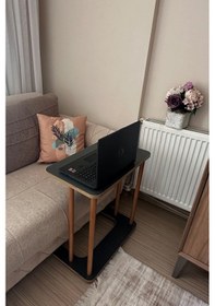 Resim Ahşap Ayaklı Ahşap Tabla C-sehpa Zigon Yan Koltuk Laptop Servis Sehpası Zigon Antrasit Gri 35x60 Antrasit 