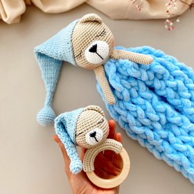 Resim Amigurumi Yumoş Uyku Ark - Uyku Arkadaşı ve Çıngırak Mavi 