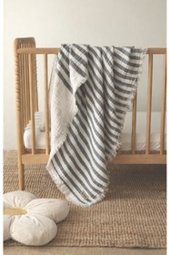 Resim ZEYPBA 4 Katlı Müslin Örtü Antrasit Çizgili 110x110 cm (Bebek & Çocuk İçin) % 100 Pamuk 
