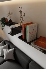 Resim Risingmaber Siyah Metal Duvara Monte 3 Parça Duvar Rafı, Uçan Duvar Rafı ve Kitaplık Rafı MT117S 