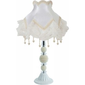 Resim Dekovien Kadife Kaplı İncili Metal Ayak Ekru Abajur Vintage 13797 Diğer 