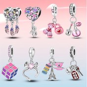 Resim 1 adet 2024 Pembe Seri Aşk Kelebeği Parfüm Boncukları Gümüş Kaplama Süsler Orijinal Charm Bileklik İle Uygun İnce DIY Kadın Takı Hediyesi 