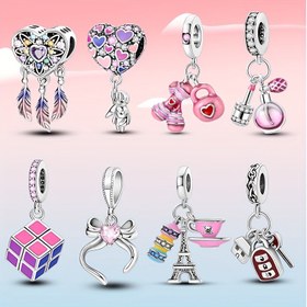 Resim 1 adet 2024 Pembe Seri Aşk Kelebeği Parfüm Boncukları Gümüş Kaplama Süsler Orijinal Charm Bileklik İle Uygun İnce DIY Kadın Takı Hediyesi 