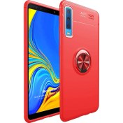 Resim Samsung Galaxy A7 2018 Kılıf Kickstand Ring Holder Kırmızı Microsonic