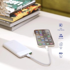 Resim Polosmart PBS131 10000 Mah Powerbank Type-C Girişli Çift USB Hızlı Şarj Cihazı Beyaz 
