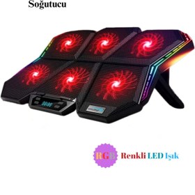 Resim MultiZone Coolcold 17" E Kadar Uyumlu Notebook Soğutucu 7 Açılı Rgb Led Stand 6 Fanlı Usb Girişli 