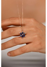 Resim Safir Taşlı Rose Lotus Çiçeği Gümüş Kolye Gümüş - Rodyum 