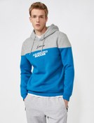 Resim Baskılı Kapşonlu Sweatshirt Şardonlu Renk Bloklu 