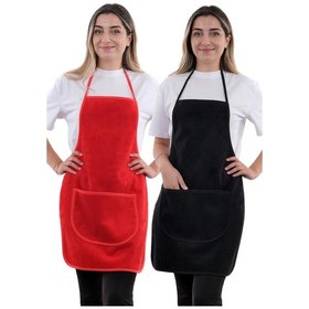 Resim Wellsoft İkili Paket Cepli Mutfak Önlüğü Sıvı Geçirmez Su Geçirmez Mutfak Önlüğü Siyah-kırmızı 