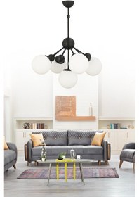 Resim İstanbul Avize Larin 5'li Siyah Beyaz Glop Camlı Avize 