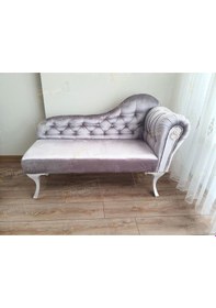 Resim Ters Kol Dekoratif Bihter Koltuk Josefin Puf 130 Cm Beyaz Ayak Gri 