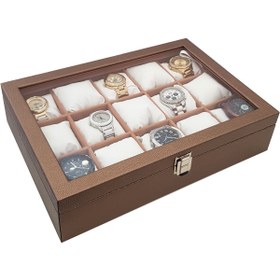 Resim Chavin 15 Li Diamond Bronz Deri Ahşap Camlı Saat Kutusu St15-58 