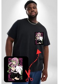 Resim Angemiel Anime Demon Slayer Kimetsu No Yaiba Mitsuri Kanroji Siyah Büyük Beden Kadın Basic Minimal Baskılı Tişört Siyah 