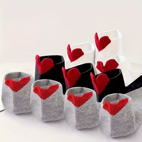 Resim 3/5/10 Çift Kadın Kalp Desenli Topuk Çorapları, Polyester %95 Spandeks %5 Örgü Kumaş, Kısa Mürettebat Uzunluğu, Rahat Geçmeli, Moda Japon Tarzı, Çok Yönlü Tatlı Aşk Tasarımı 