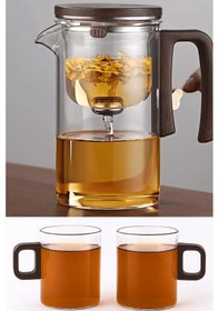 Resim Borosilikat Cam Sihirli Demlik 720 Ml Isıya Dayanıklı 2 Bardaklı Bitki Çayı Demleme Seti Çok Renkli 
