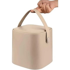 Resim Mini Tezgah Üstü Çöp Kovası – Deri Tutma Saplı, Kompakt ve Şık Tasarım, Mutfak & Banyo Için, Geri Dönüşüm Dostu (Latte, 4 Litre) 