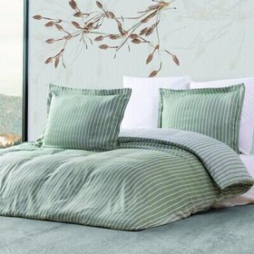 Resim Maxstyle Bambu Çizgili Haki Çift Kişilik Nevresim Takımı 
